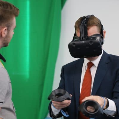 Student demonstrates VR to Andy Street