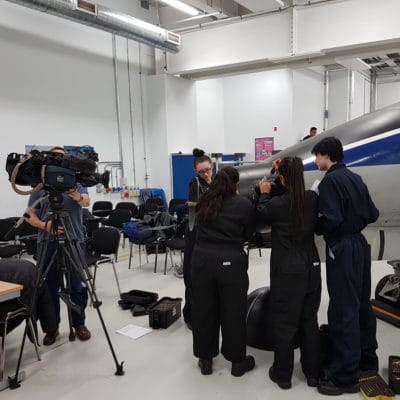 Aerospace students being filmed by ITV