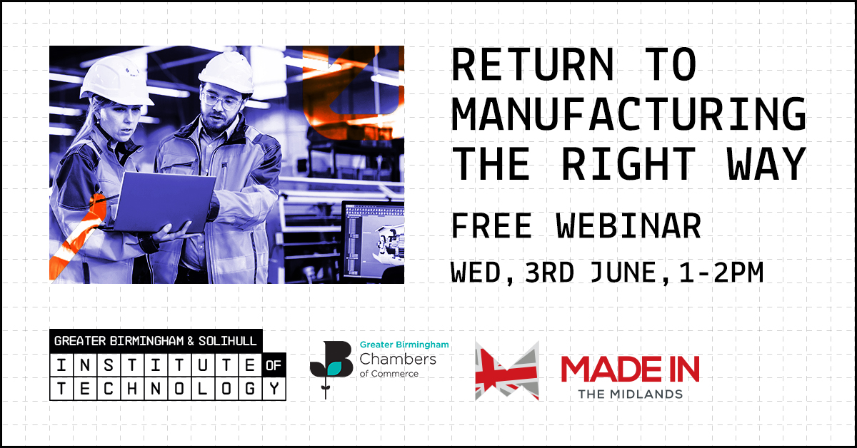 A poster with return to manufacturing the right way and a picture of two men in a factory