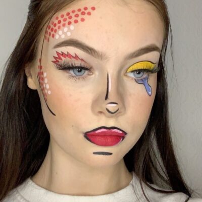 Student Morgan with a cartoon tear from one eye and popart effect