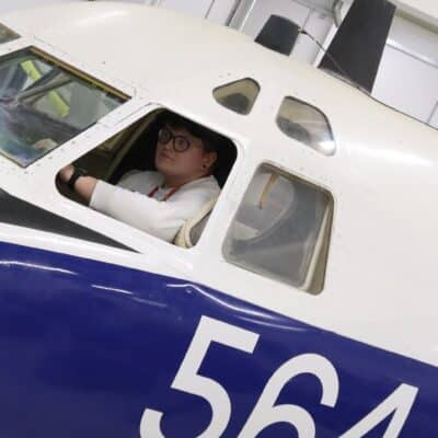 Aerospace student in plane