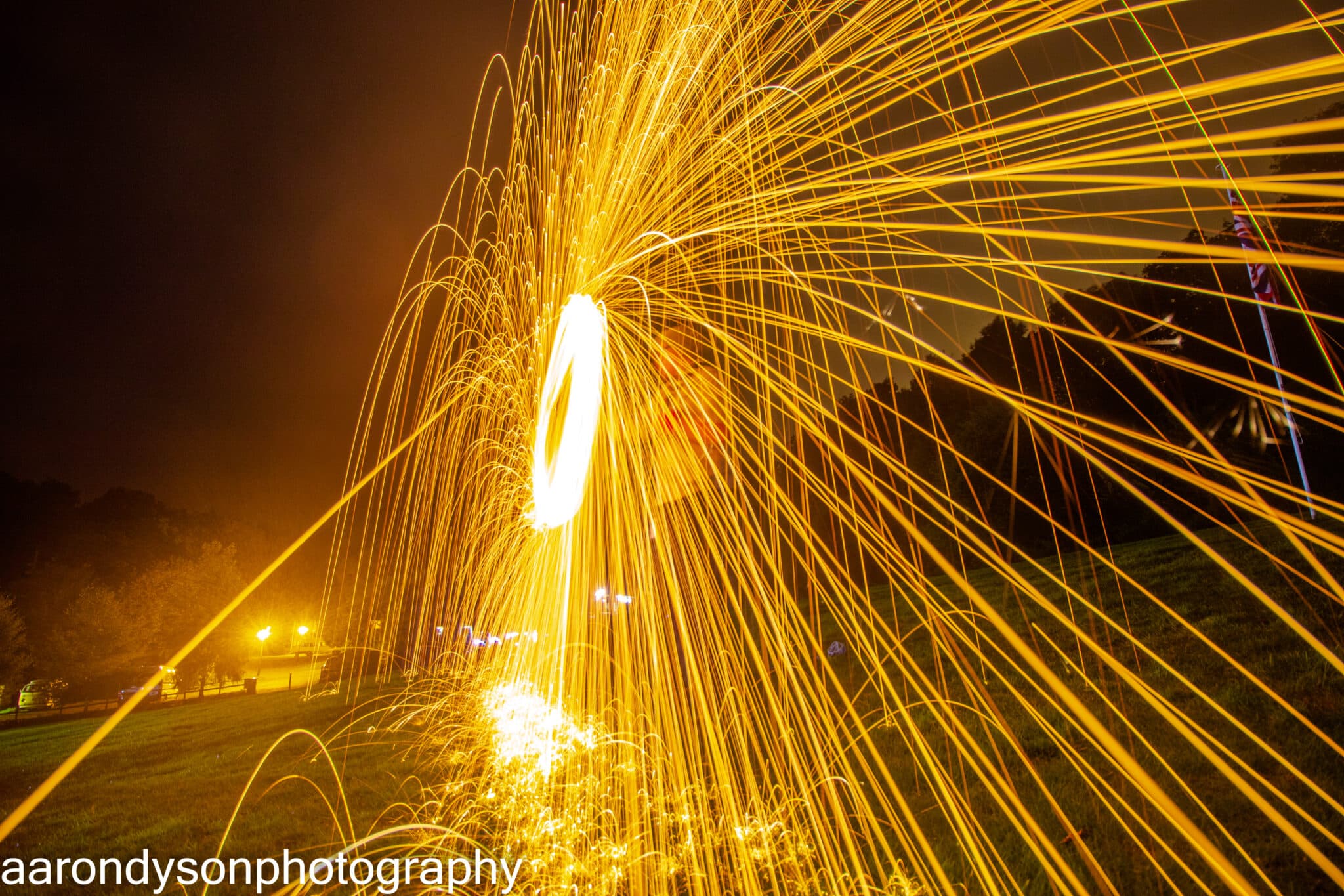 Sparks flying at night
