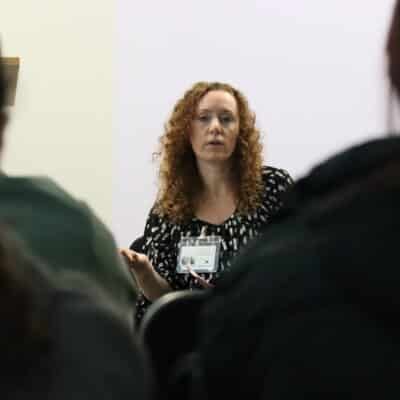 Dr Sharna Lewis talking to students