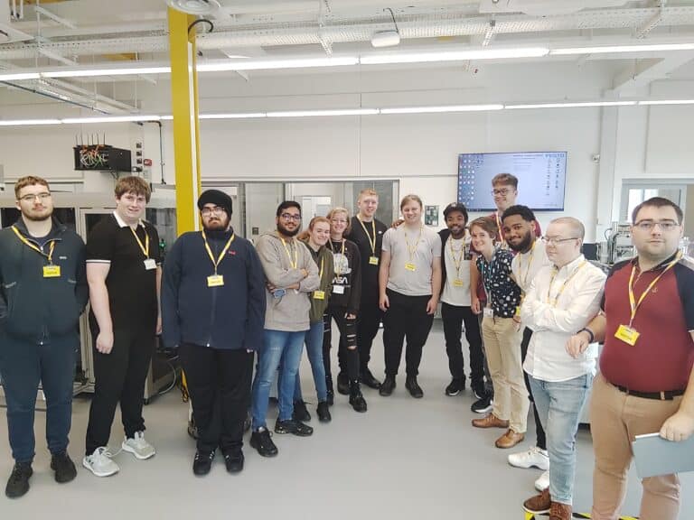 pic of students gathered at the Greater Birmingham & Solihull Institute of Technology at Aston University