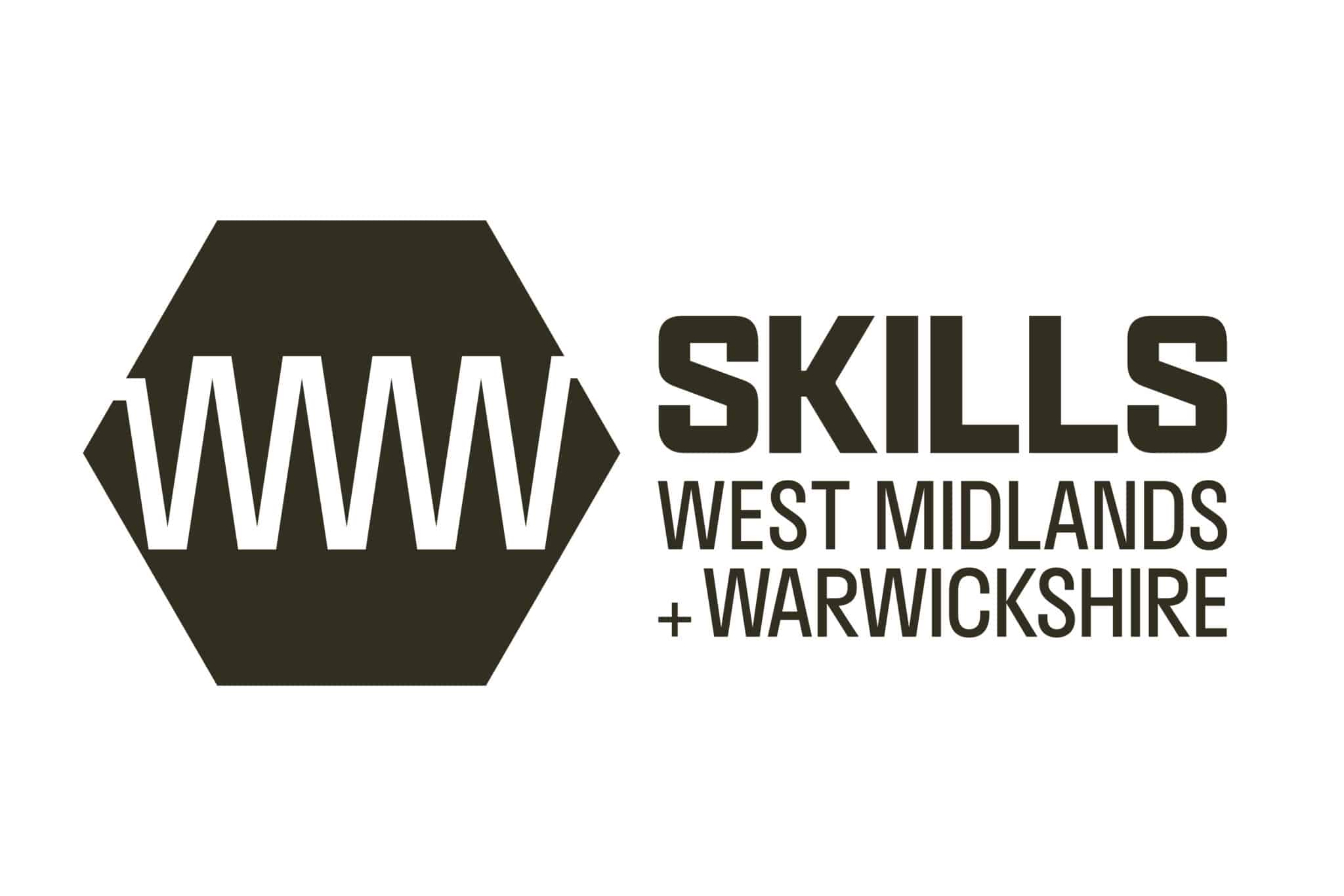 logo with hexagon image and text says SKILLS WEST MIDLANDS + WARWICKSHIRE