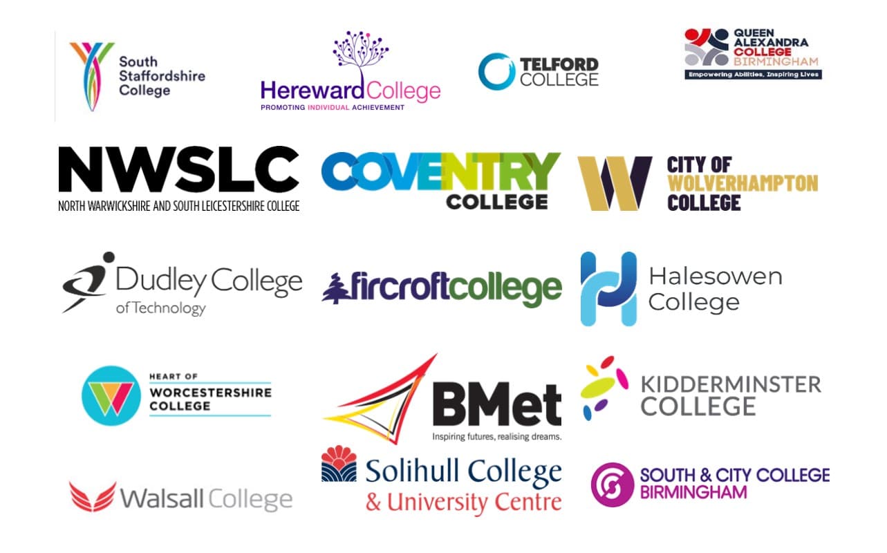 logos of all colleges in Colleges West Midlands network