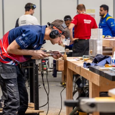 Bench Joinery Apprentice wins Silver at WorldSkills Lyon 2024 - student working in the bench