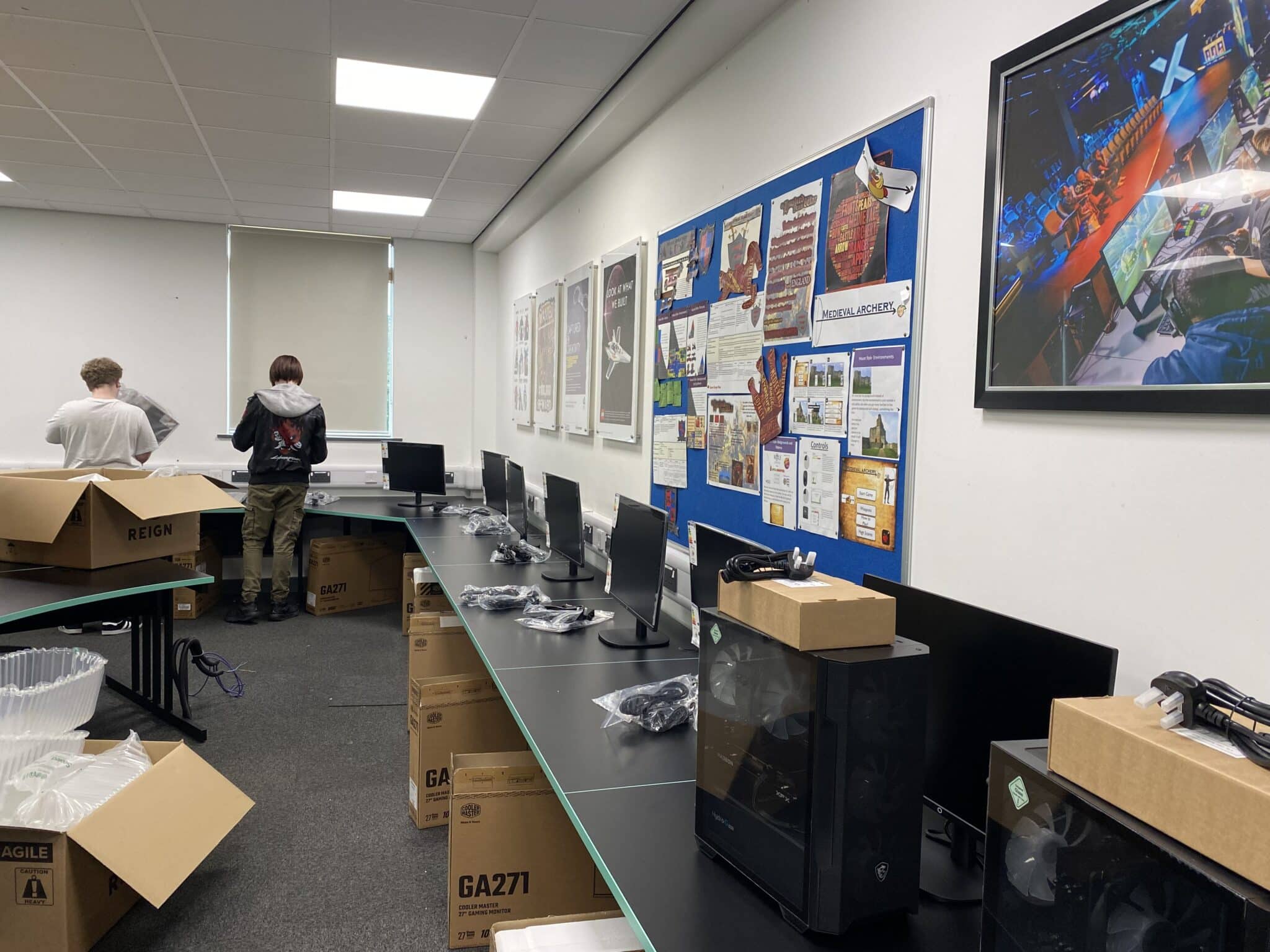 students working on the Solihull College esports room at opening day