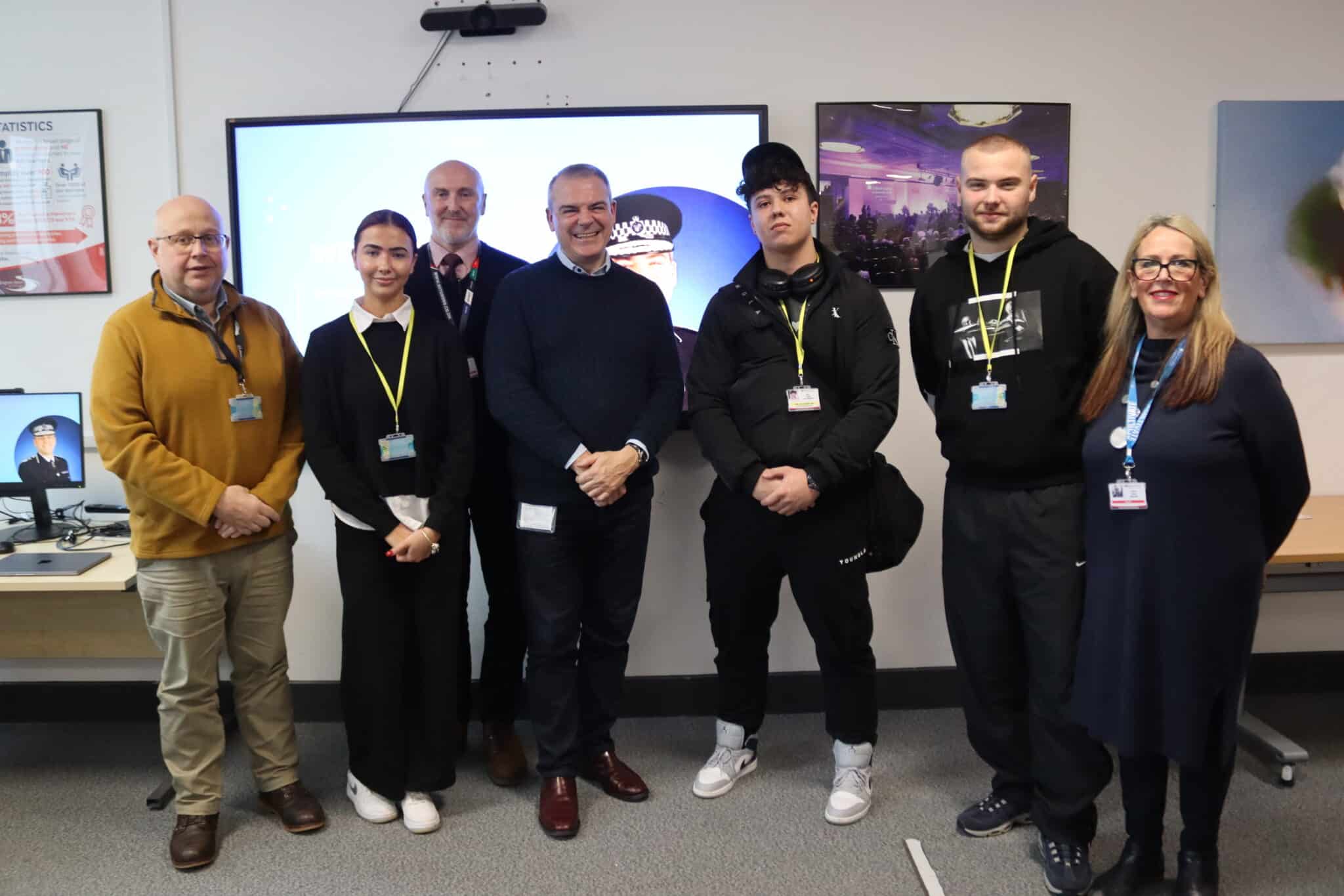 Sir David Thompson with Solihull College lecturers and students