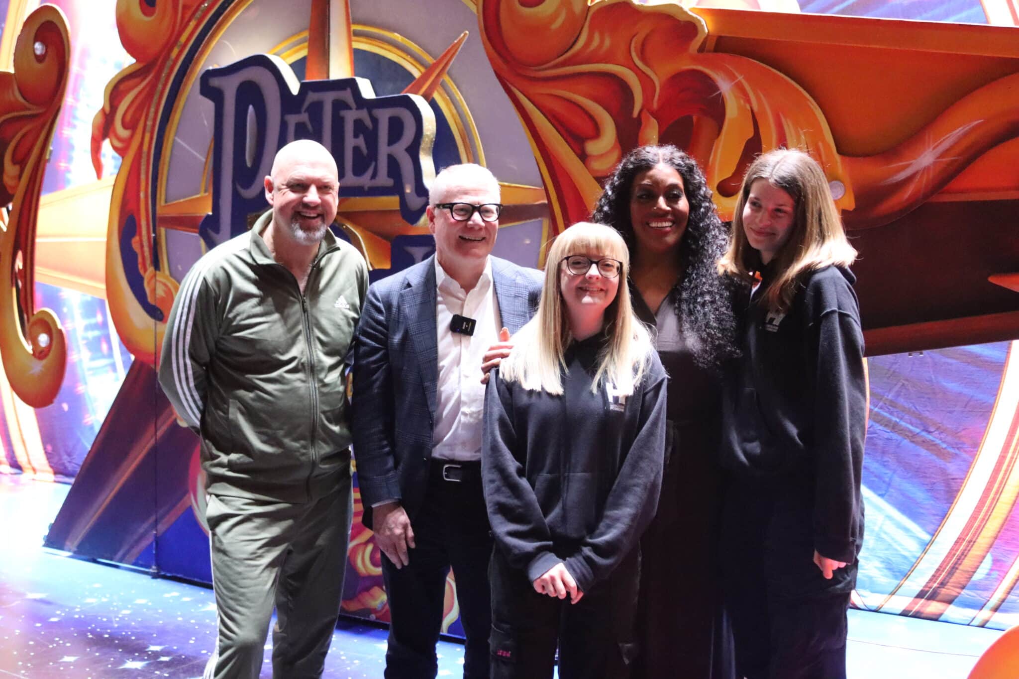 Matt Slack, Mayor Richard Parker, Laura Gilbert, Alison Hammond and Tegan Payne standing on stage at the Hippodrome