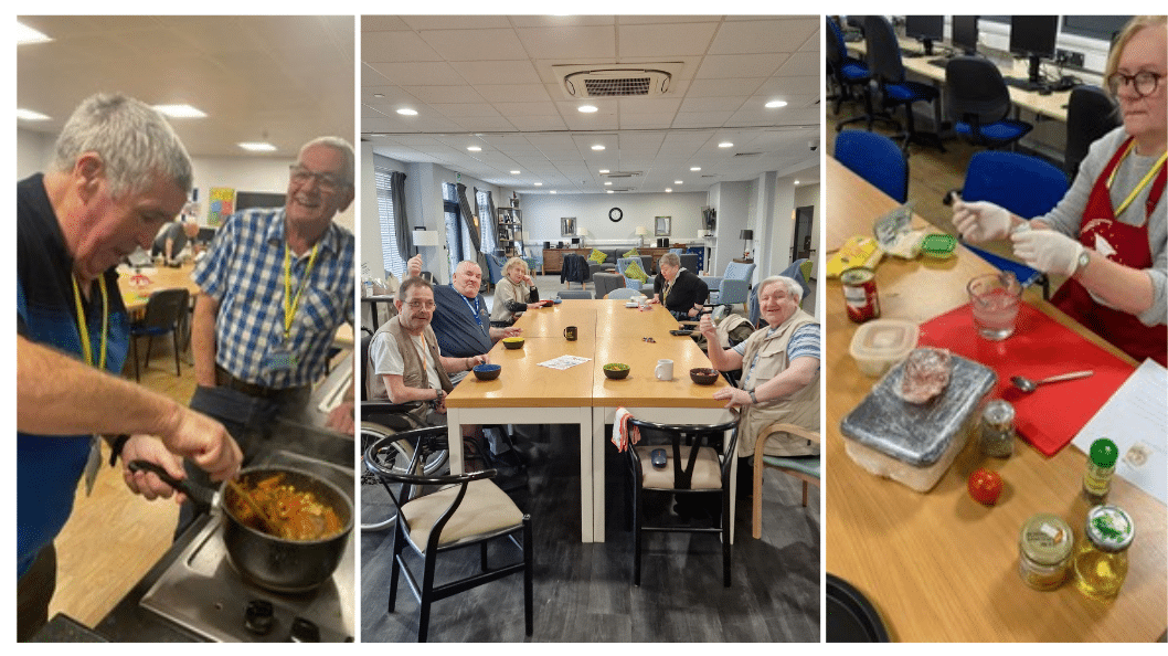 3 pics of people learning to cook